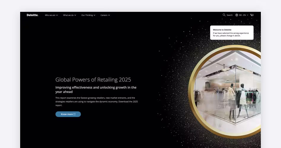 Deloitte homepage screenshot, a top enterprise software development company for regulated industries and government digital transformation
