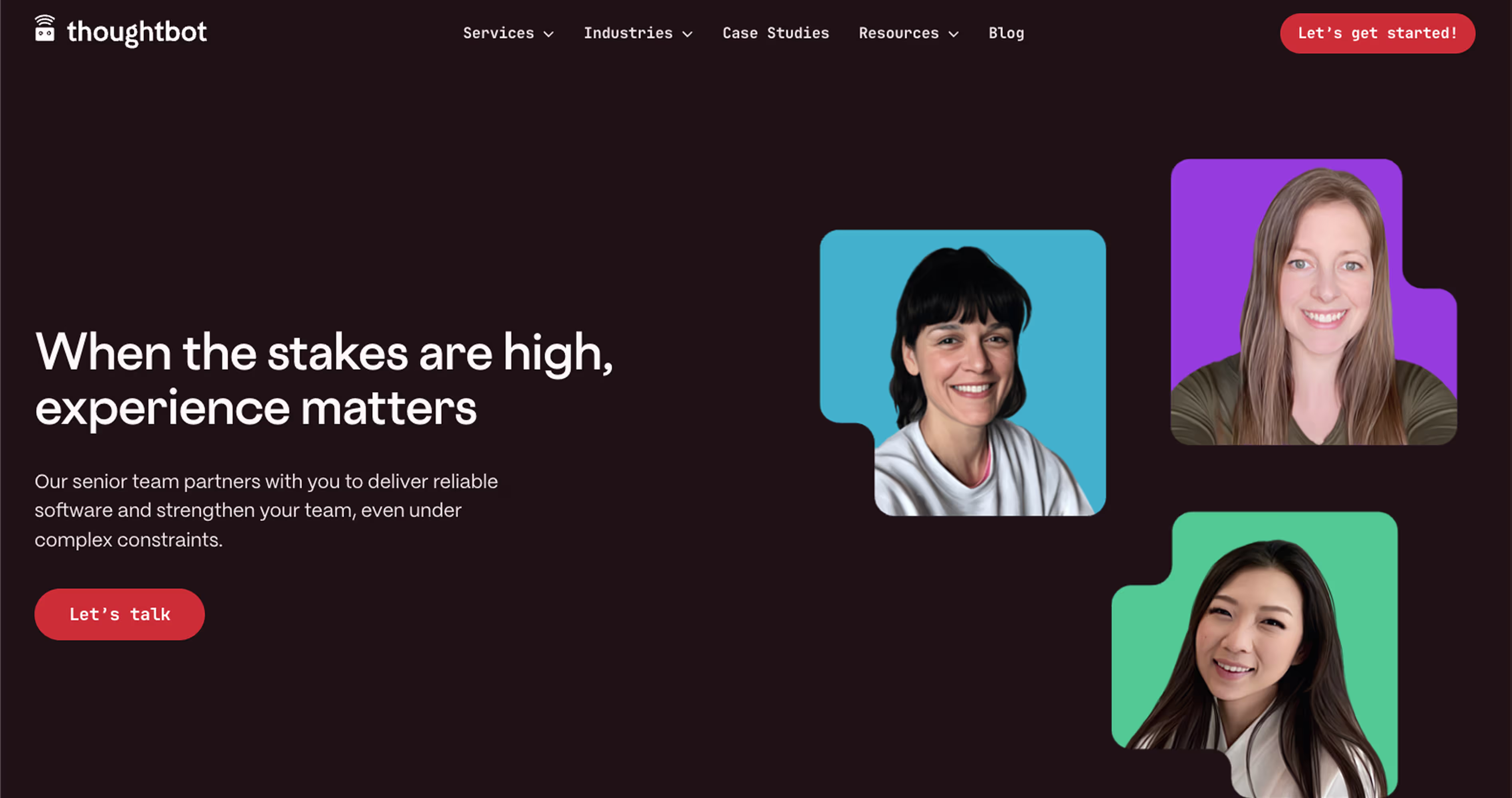 thoughtbot homepage emphasizing senior software design and development expertise for complex products
