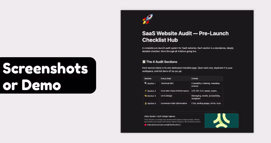 SaaS product demo and screenshots section showcasing software interface, workflows, dashboards, and real product experiences.