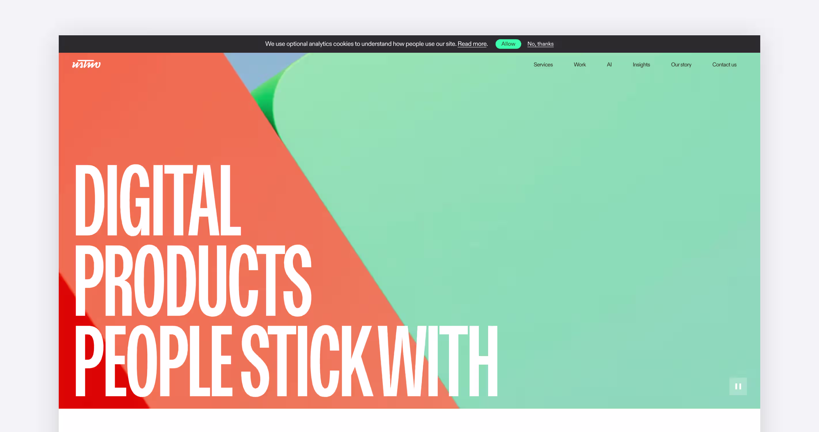 ustwo digital product studio homepage featuring end-to-end product development