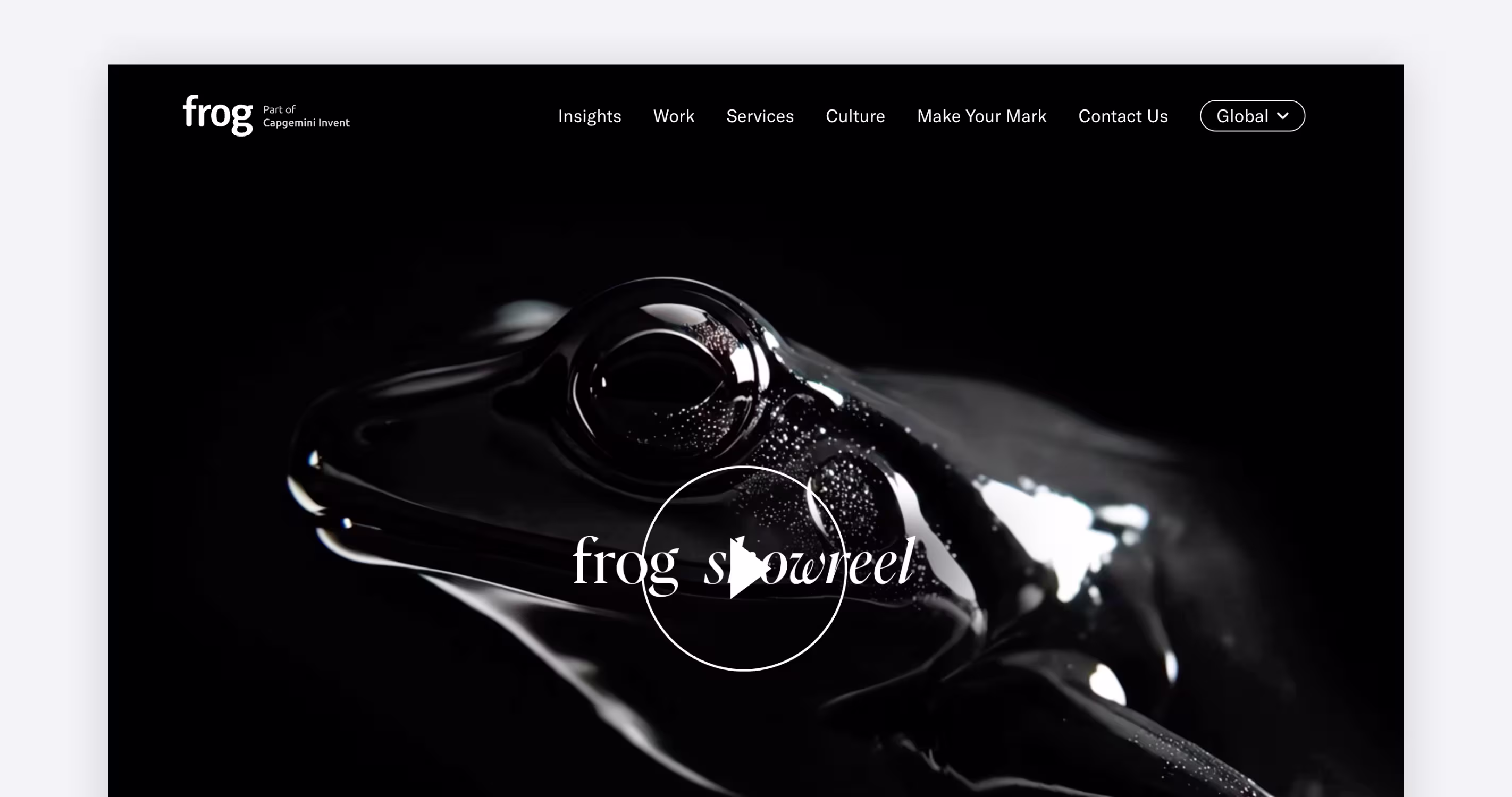 frog design agency homepage showing digital transformation services