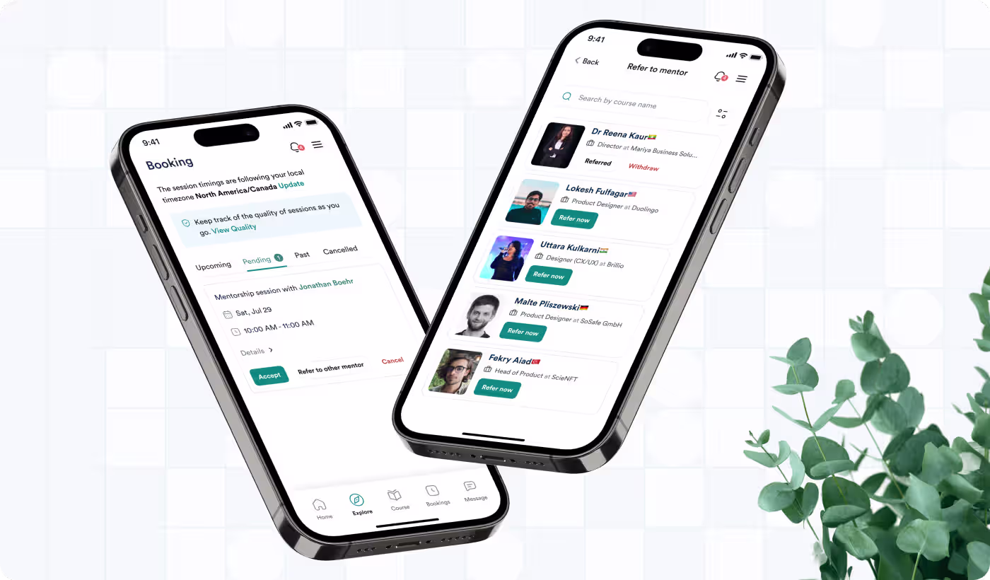 OrbitVex. cross-platform design for ADPList showing consistent mobile and desktop interface for mentorship feature accessibility