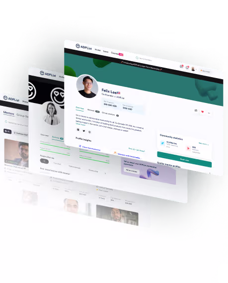 ADPList mentorship platform mobile app UI design by OrbitVex. featuring peer-to-peer professional networking and AI-driven mentor matching interface