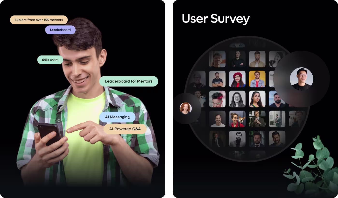 ADPList solution by OrbitVex. showing guided AI messaging features and aligned mobile-desktop experience for mentorship platform