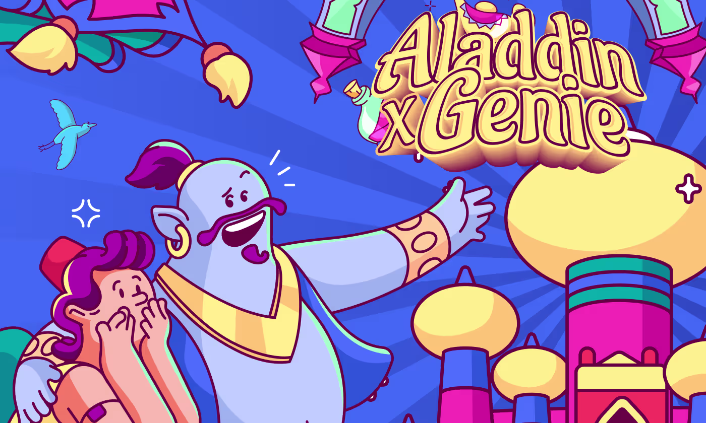 Aladdin and Genie palace scene with radiating light guide lines by OrbitVex.