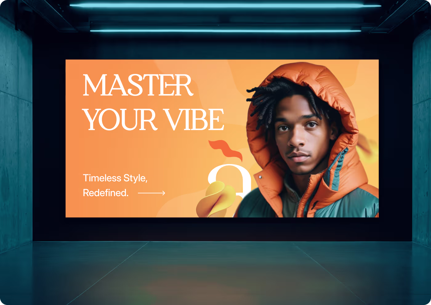 Avara "Master Your Vibe" fashion campaign billboard design by OrbitVex.