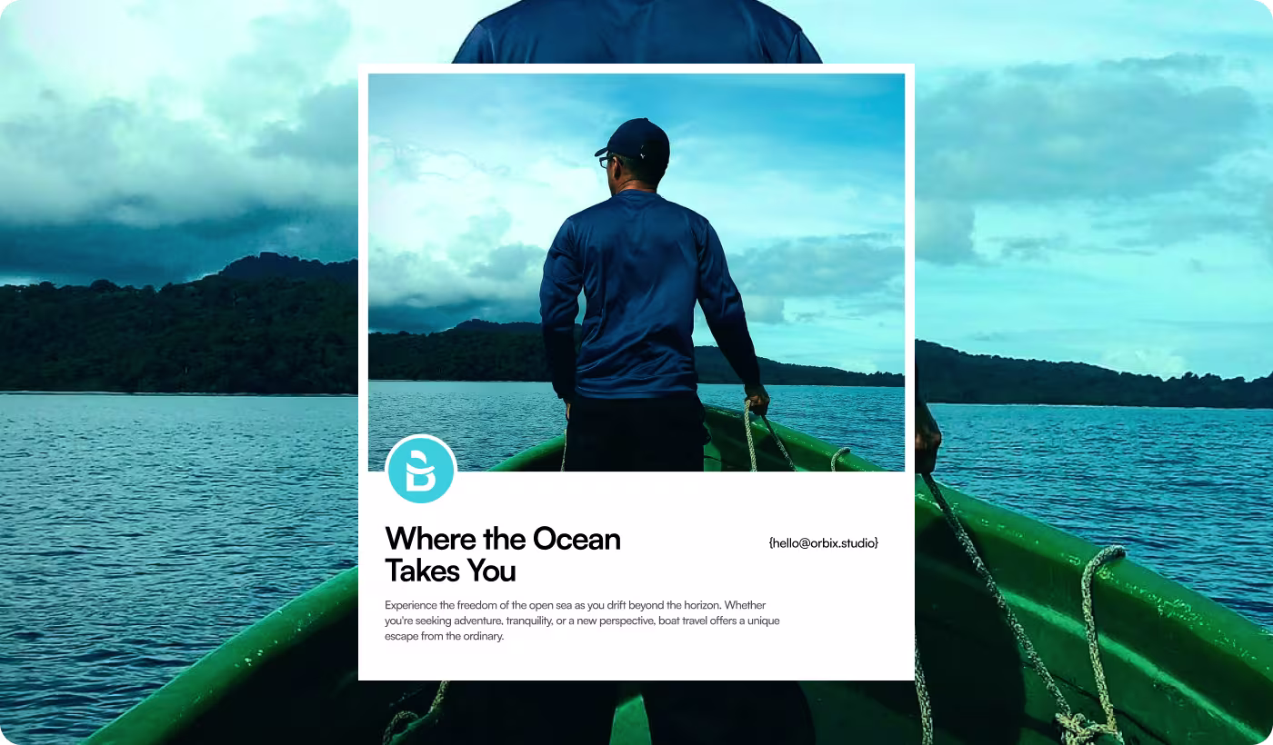BlueCat yacht rental webpage design over ocean background by OrbitVex.