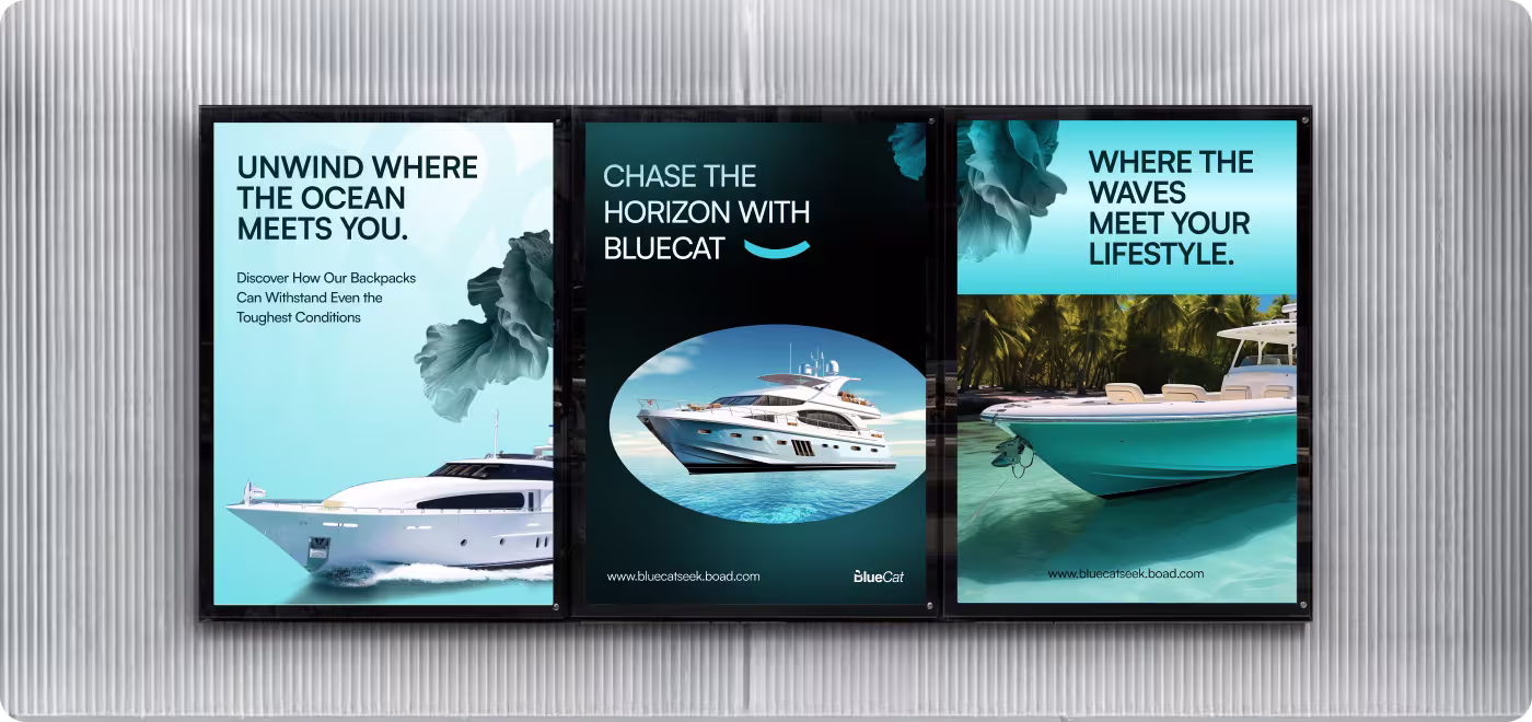 BlueCat yacht charter website page layout designed by OrbitVex.