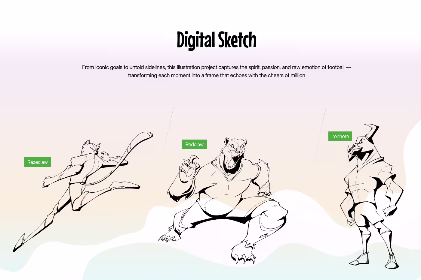 OrbitVex. character roster preview for FC Phoenix showing anthropomorphic athletes in high-impact football action scenes