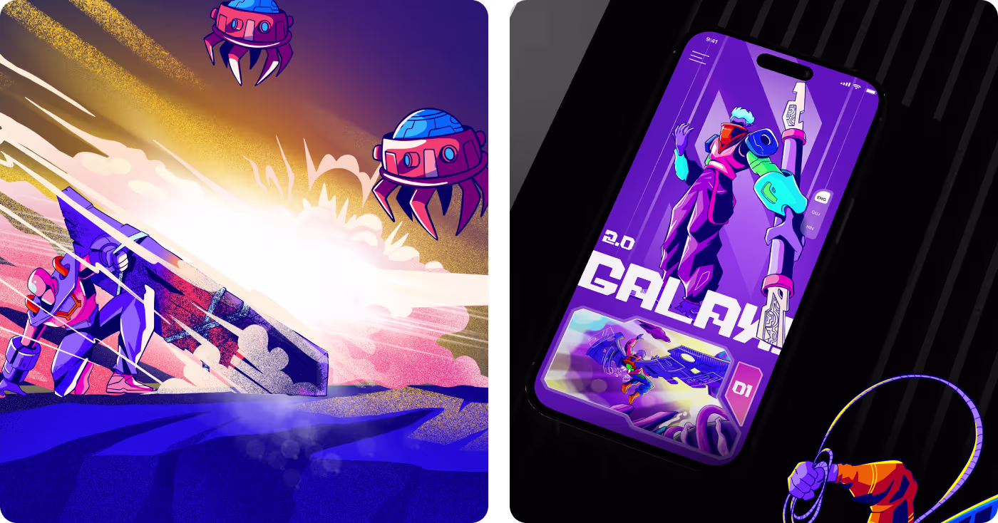 Multi-platform sci-fi game promotional poster art by OrbitVex.