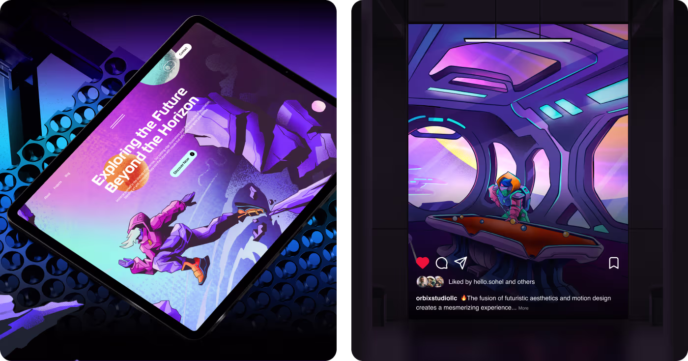 Defenders of the World cluttered sci-fi composition before redesign by OrbitVex.