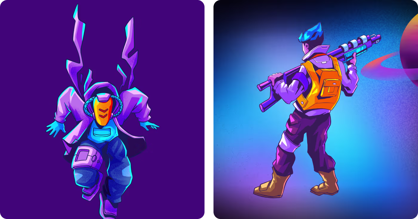 Defenders of the World character silhouette and pose design by OrbitVex.