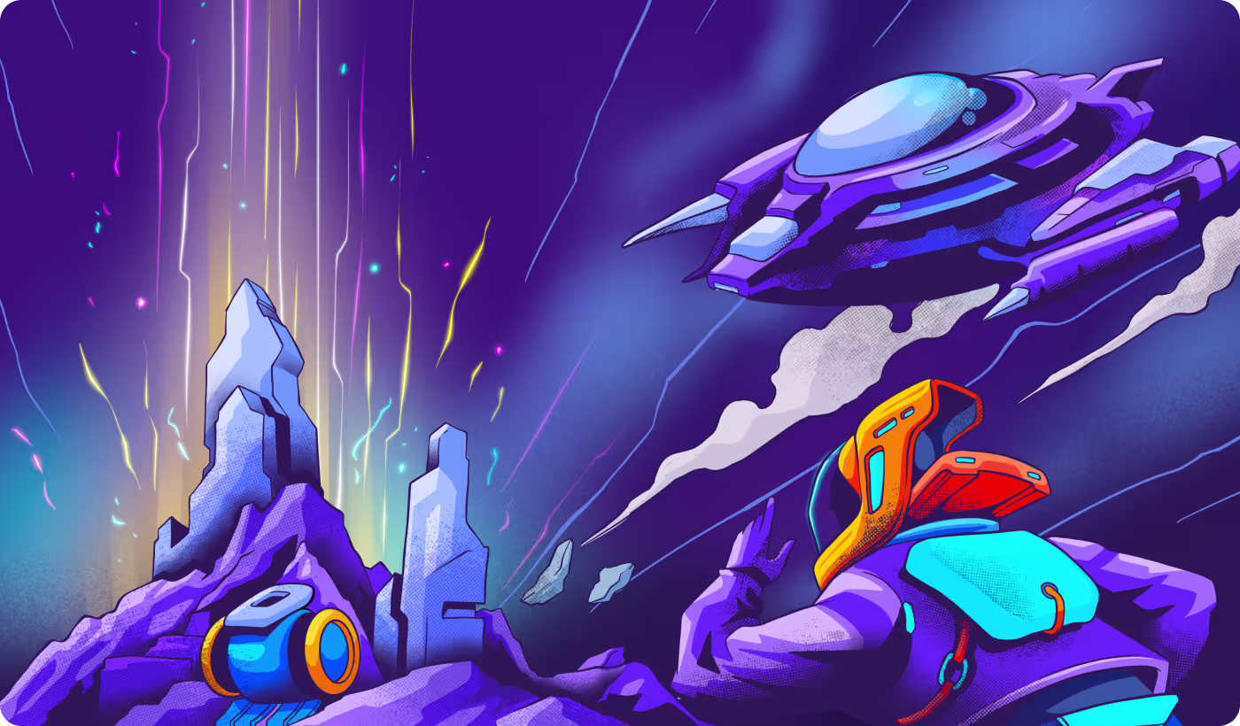 Defenders of the World sci-fi scene showing inconsistent visual direction by OrbitVex.
