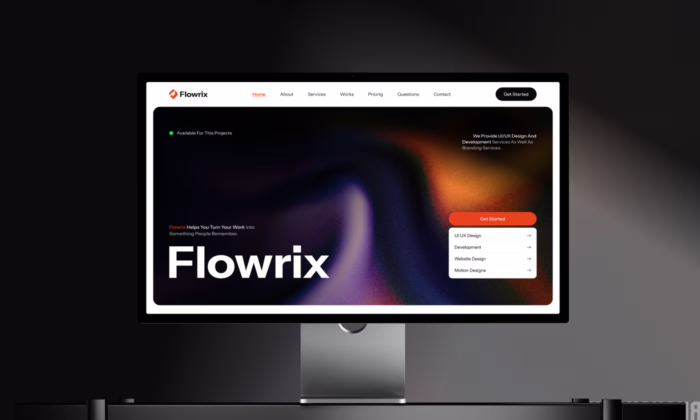 Flowrix website redesign case study hero banner showing simplified finance platform interface by OrbitVex.