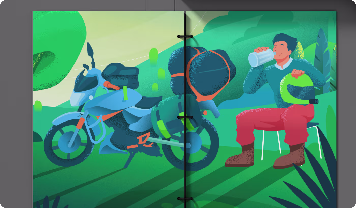 Relax Tour illustration layouts designed by OrbitVex. showing clean composition with breathable scenery and prominent character focus for web and print use