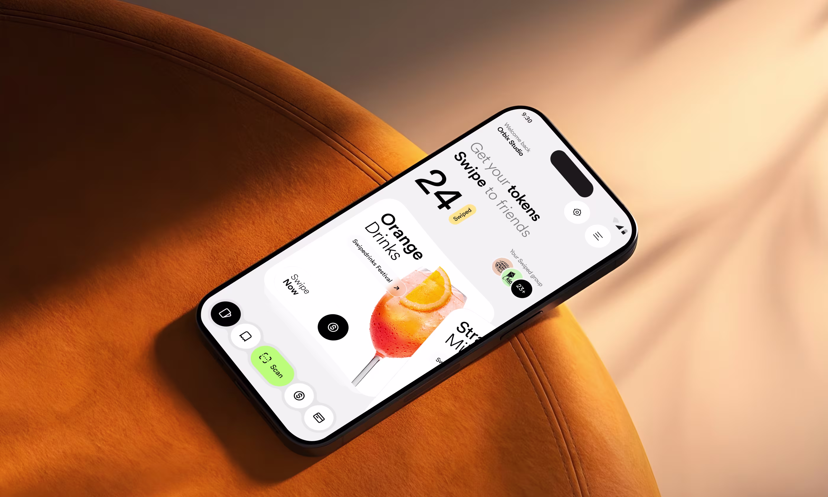 Adobe XD design tool badge for Swipe Drinks event tech app case study by OrbitVex.