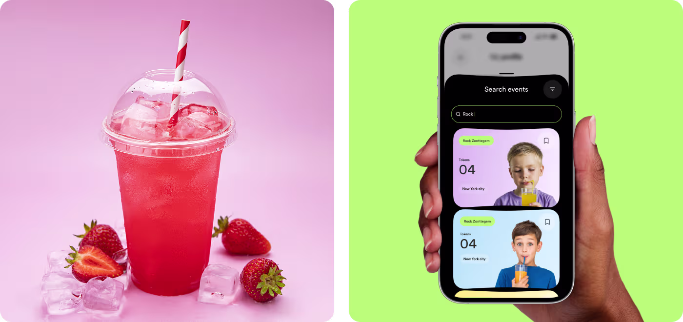 Swipe Drinks final app screen with cocktail drink visual by OrbitVex.