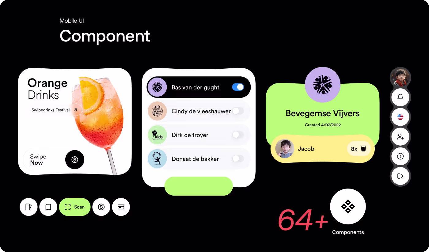 Swipe Drinks playful visual style and UI elements by OrbitVex.