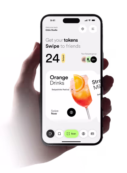 Swipe Drinks mobile app interface design by OrbitVex.