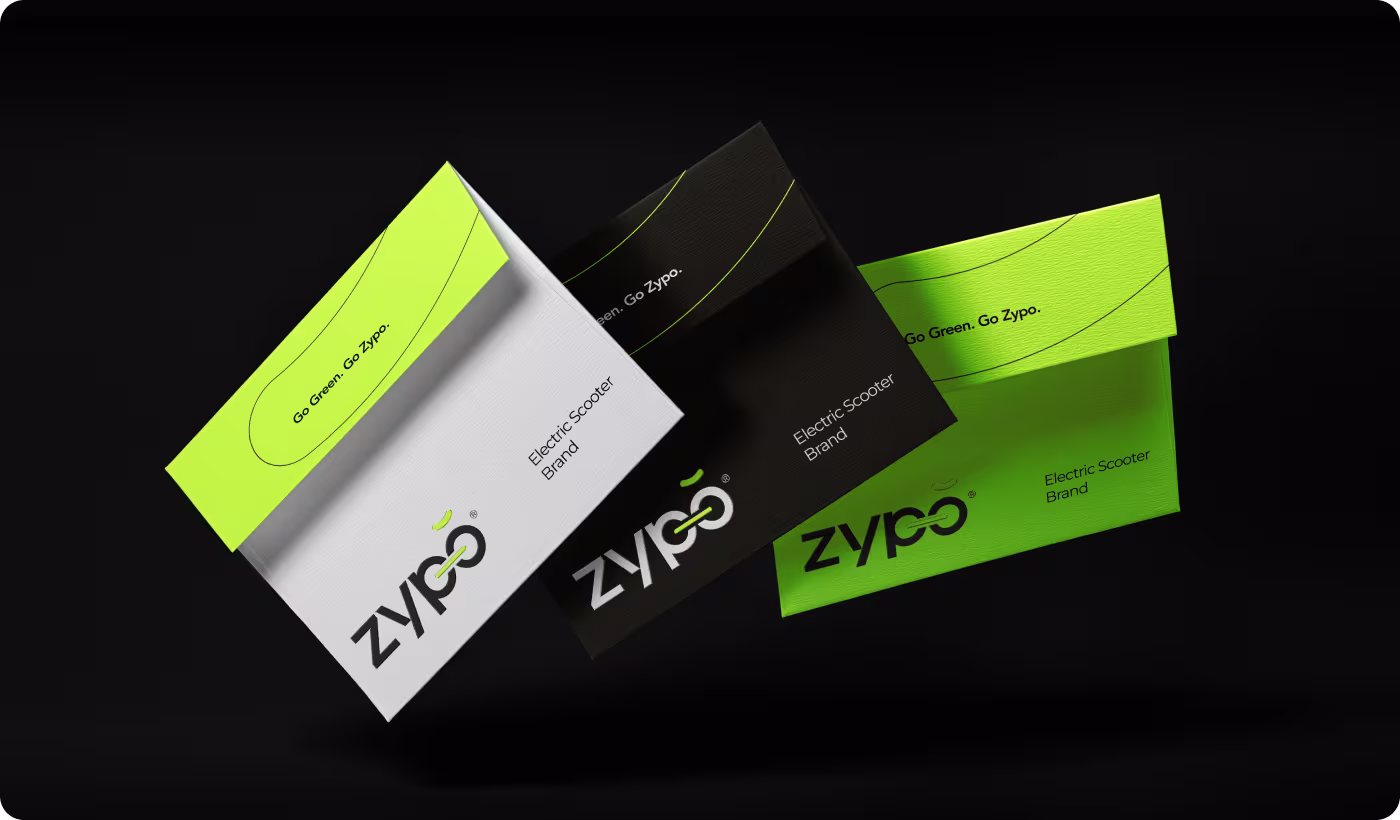 OrbitVex. sharper visual system for Zypo showing logo, color, and typography applied across brand touchpoints for recognition